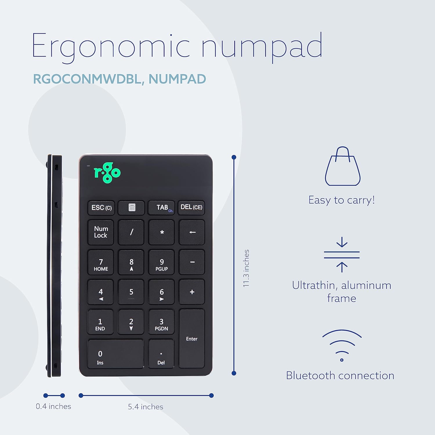 R-GO NUMPAD BREAK ERGONOMIC NUMERIC WIRELESS KEYPAD BLACK