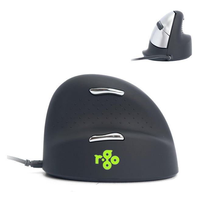 R-Go HE Souris Ergonomique Filaire, Avec Le Logiciel Anti-RSI, Prévention tendinite, Souris Verticale, Clic Silencieux, Compatible avec Windows/MacOS/Linux, 2400 DPI réglable et 5 boutons, Noir
