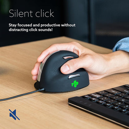 R-Go HE Souris Ergonomique Filaire, Avec Le Logiciel Anti-RSI, Prévention tendinite, Souris Verticale, Clic Silencieux, Compatible avec Windows/MacOS/Linux, 2400 DPI réglable et 5 boutons, Noir