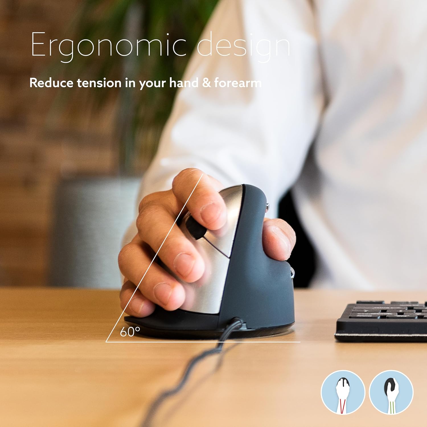 R-Go HE Souris Ergonomique Filaire, Avec Le Logiciel Anti-RSI, Prévention tendinite, Souris Verticale, Clic Silencieux, Compatible avec Windows/MacOS/Linux, 2400 DPI réglable et 5 boutons, Noir