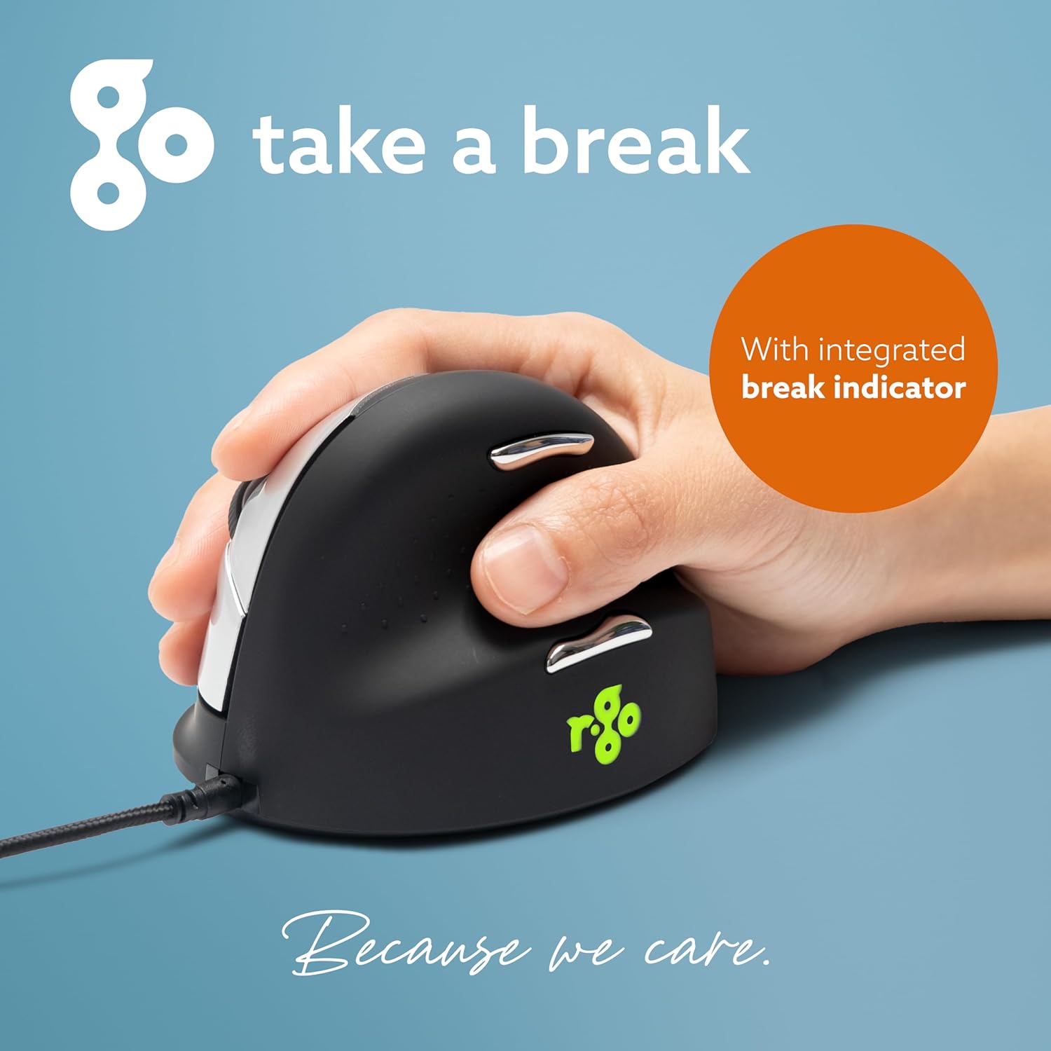 R-Go HE Souris Ergonomique Filaire, Avec Le Logiciel Anti-RSI, Prévention tendinite, Souris Verticale, Clic Silencieux, Compatible avec Windows/MacOS/Linux, 2400 DPI réglable et 5 boutons, Noir
