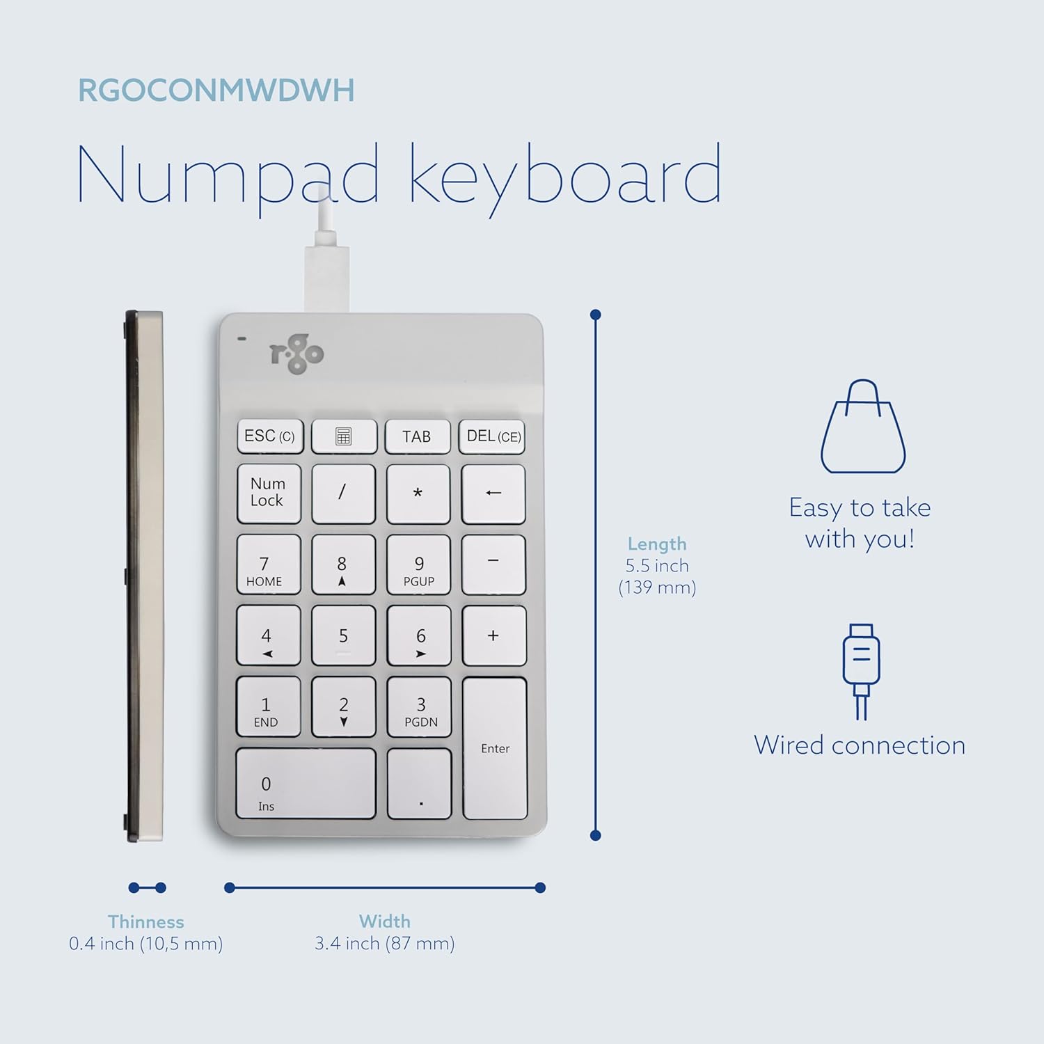 R-GO TOOLS NUMPAD BREAK NUMERIC KEYPAD WITH WHITE WIRE