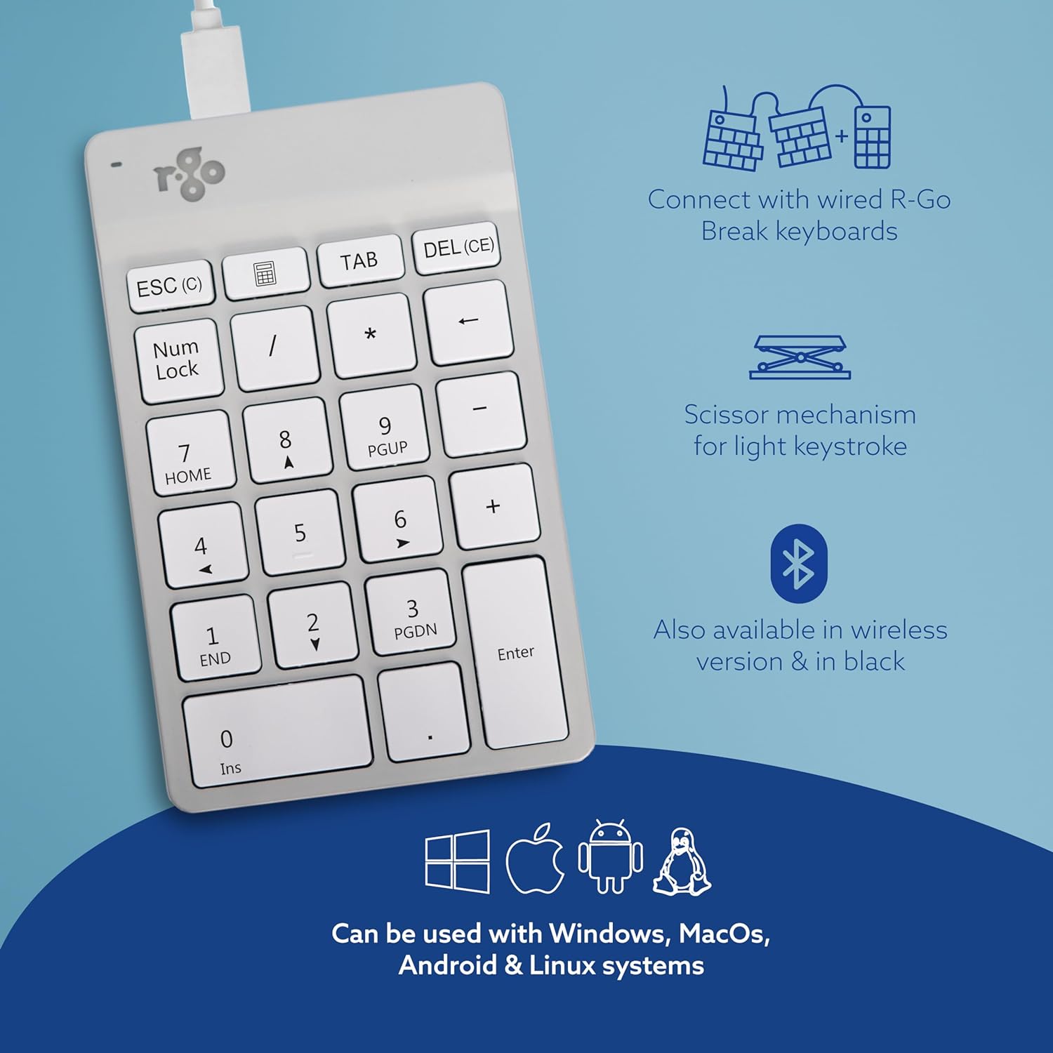 R-GO TOOLS NUMPAD BREAK NUMERIC KEYPAD WITH WHITE WIRE