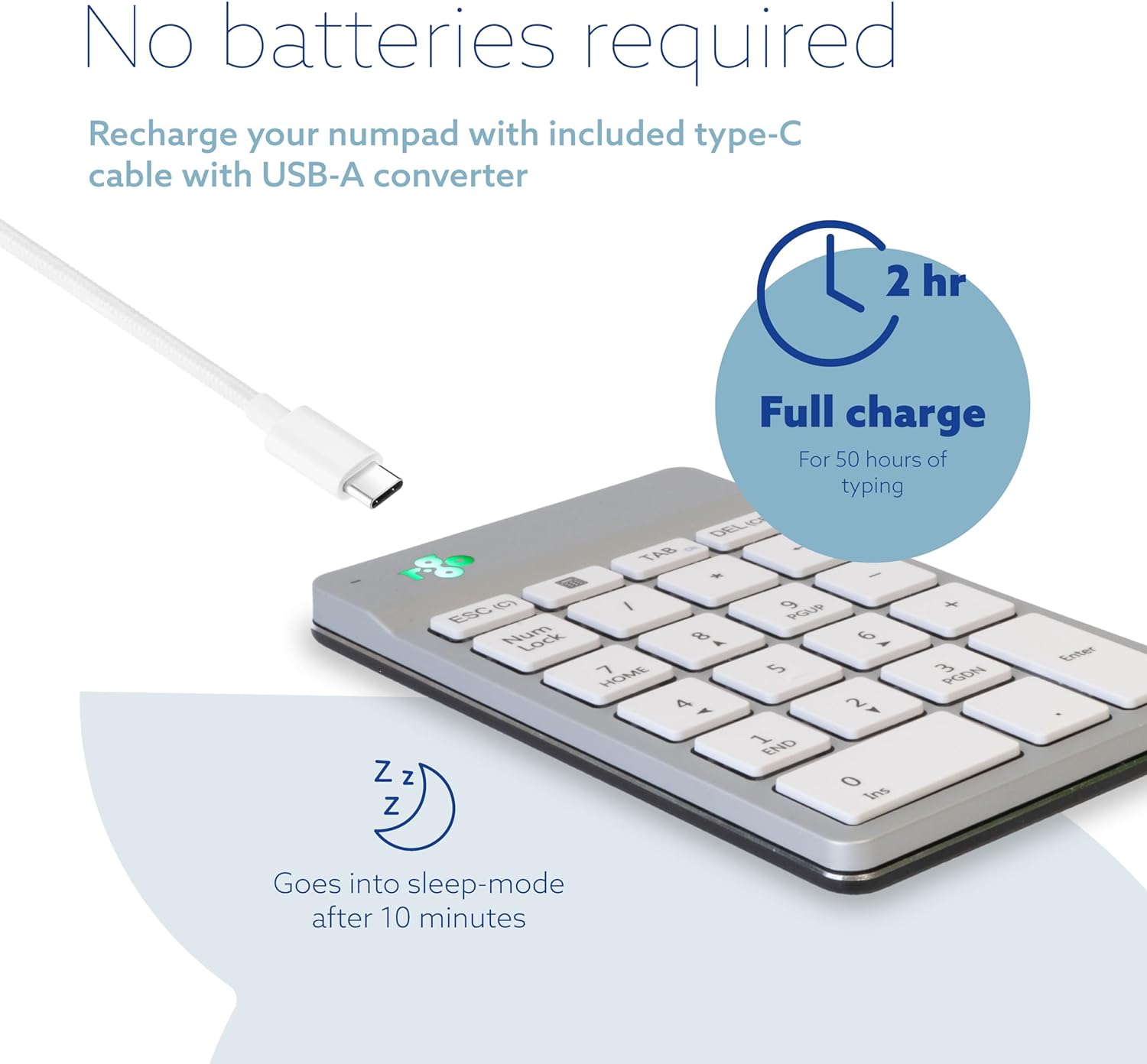 R-GO TOOLS NUMPAD BREAK WHITE BLUETOOTH NUMERIC KEYBOARD