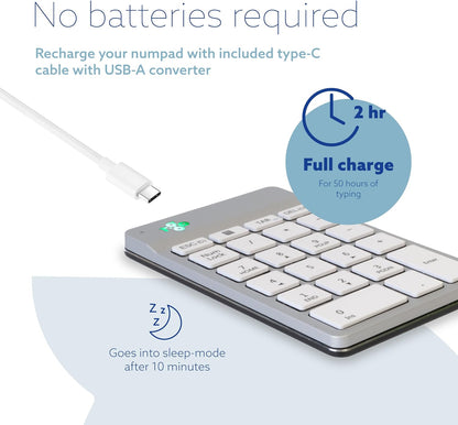 R-GO TOOLS NUMPAD BREAK WHITE BLUETOOTH NUMERIC KEYBOARD