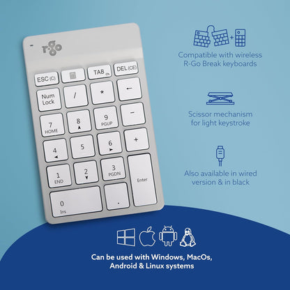R-GO TOOLS NUMPAD BREAK WHITE BLUETOOTH NUMERIC KEYBOARD