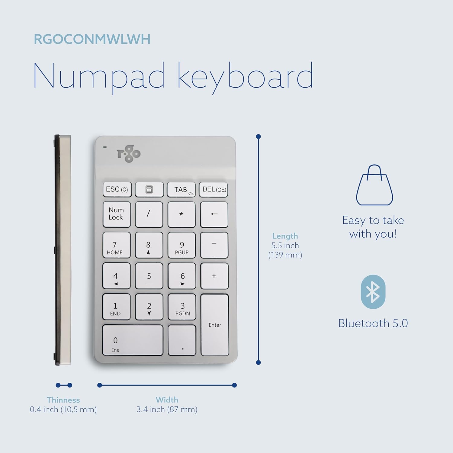 R-GO TOOLS NUMPAD BREAK WHITE BLUETOOTH NUMERIC KEYBOARD