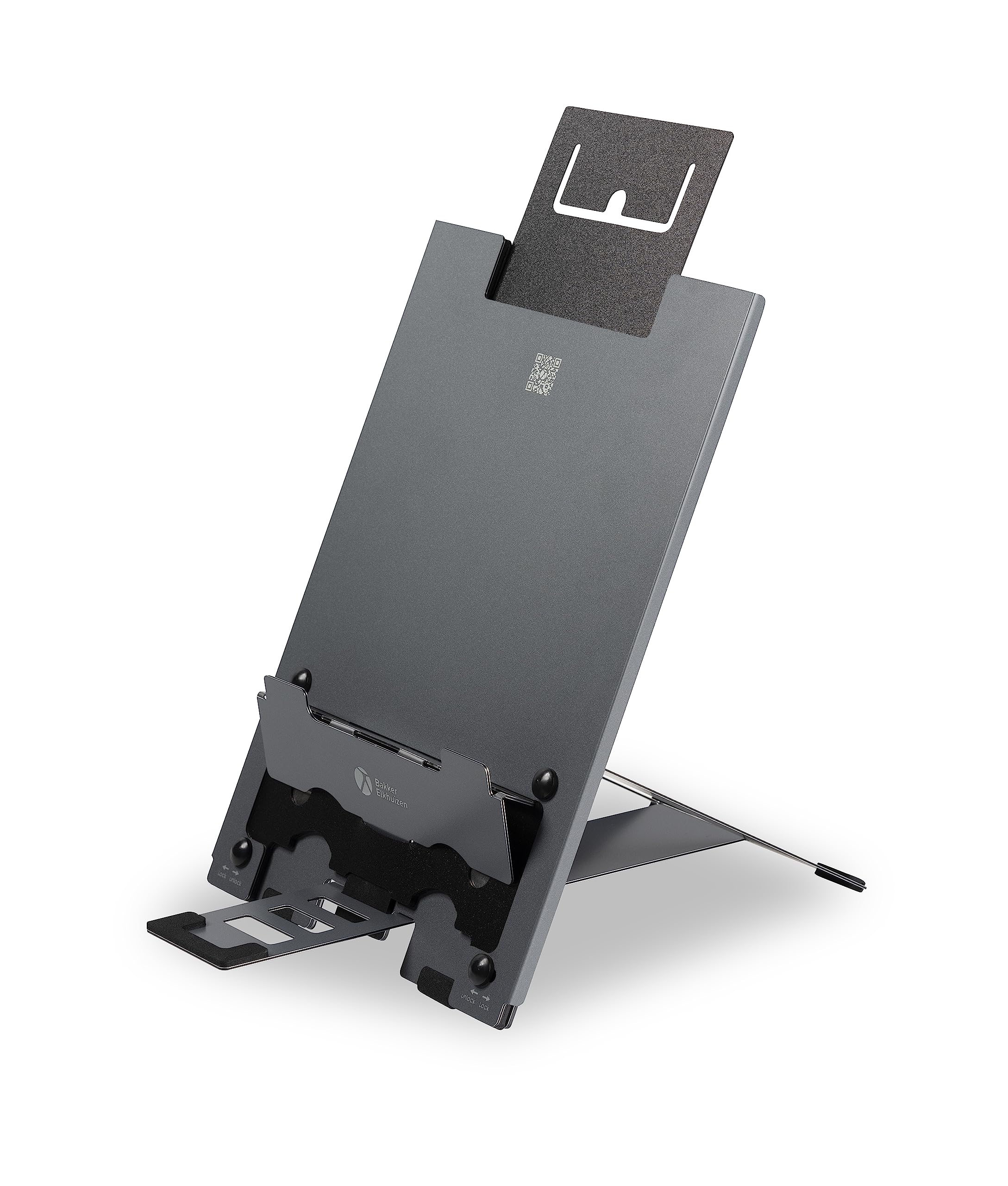 BakkerElkhuizen ErgoQ Hybrid Pro Combination Tablet/Laptop Stand Featuring 10 Tablet Height Adjustments/5 Laptop Height Adjustments, Lightweight Aluminium - Dark Grey