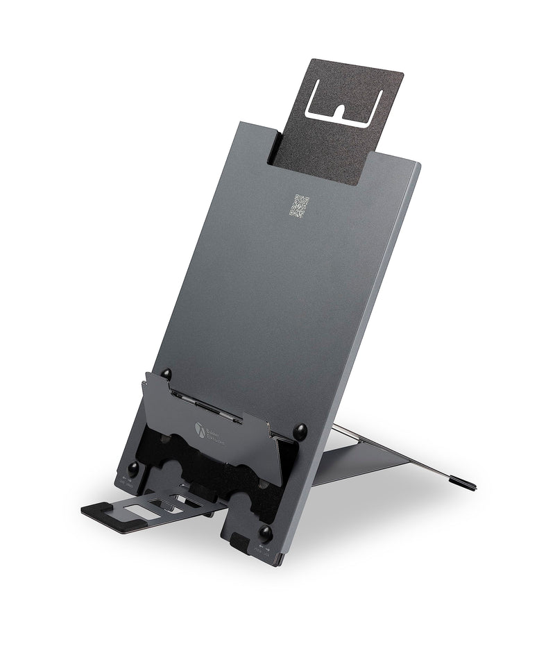 BakkerElkhuizen ErgoQ Hybrid Pro Combination Tablet/Laptop Stand Featuring 10 Tablet Height Adjustments/5 Laptop Height Adjustments, Lightweight Aluminium - Dark Grey