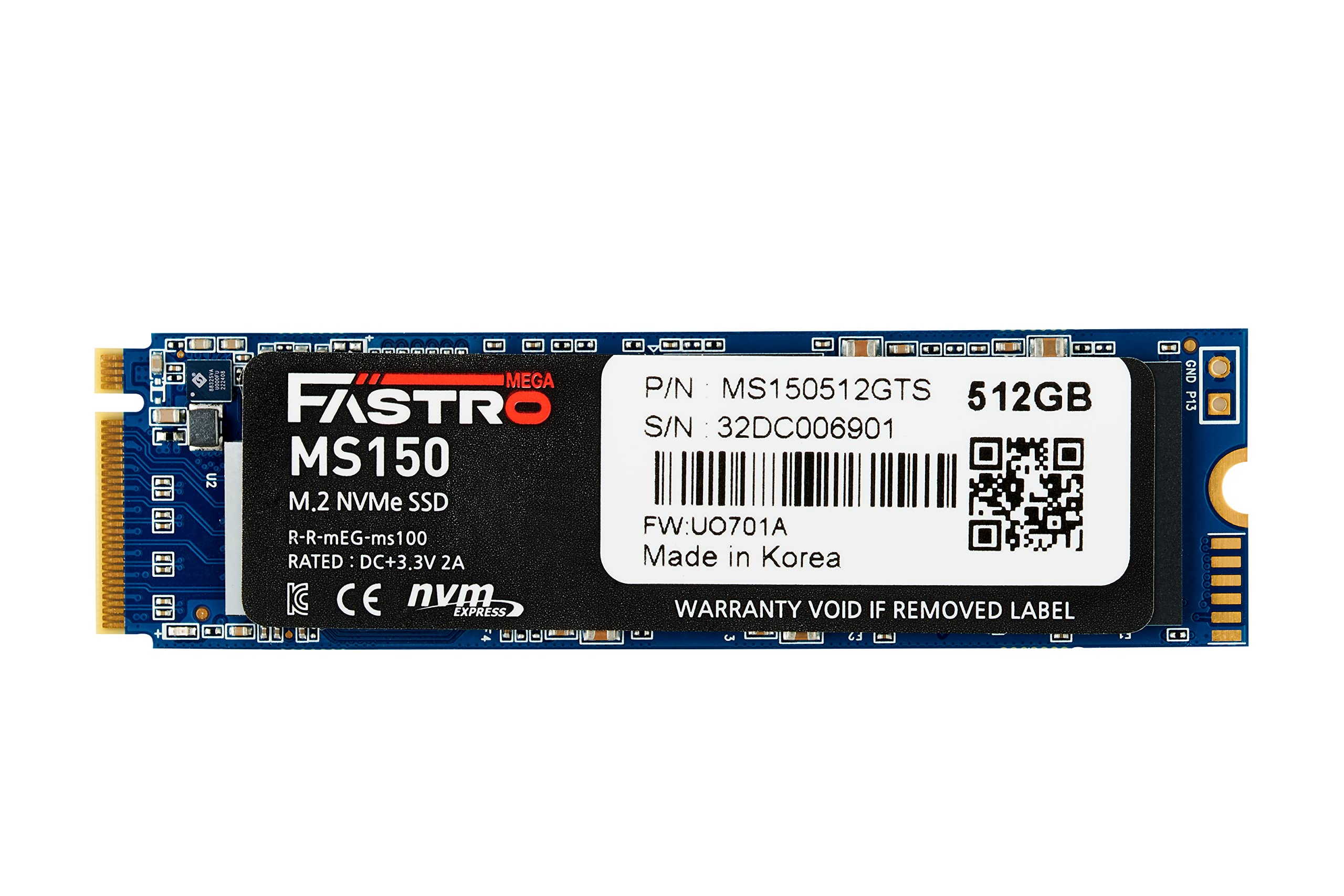 MegaFastro SSD 512GB MS150 Series PCI-Express NVMe intern bis zu 2.400 MB/s Lesen 1.800 MB/s Schreiben