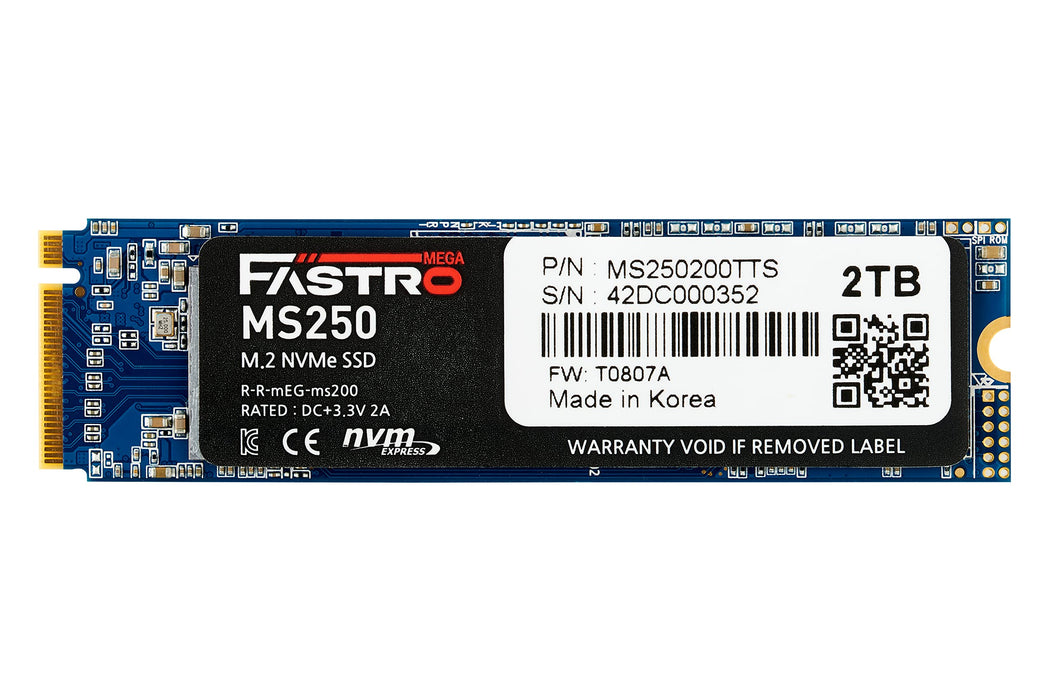 Mega Fastro SSD 2TB MS250 Series PCI-Express NVMe intern bis zu 3.400 MB/s Lesen 2.400 MB/s Schreiben