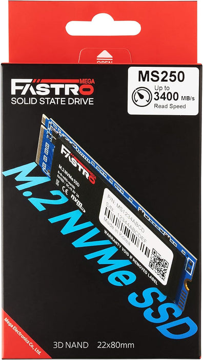 Mega Fastro SSD 2TB MS250 Series PCI-Express NVMe intern bis zu 3.400 MB/s Lesen 2.400 MB/s Schreiben