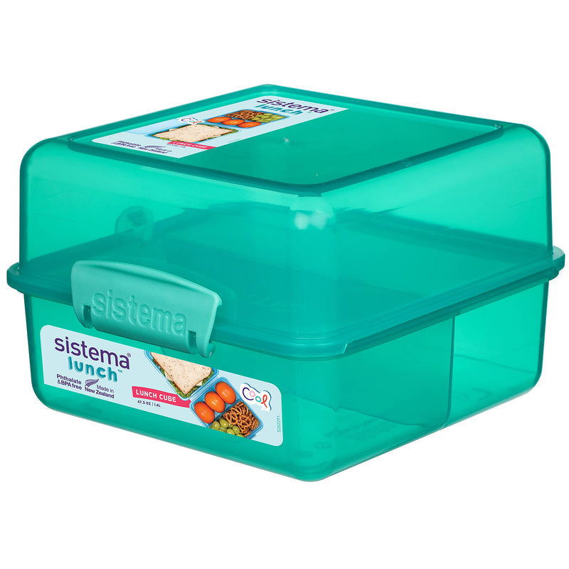 Sistema Lunch Box with Compartments ,1.4 L Lunch Cube ,Food Storage Container with Lid ,BPA-Free ,Assorted Colours