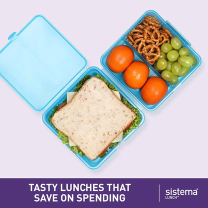 Sistema Lunch Box with Compartments ,1.4 L Lunch Cube ,Food Storage Container with Lid ,BPA-Free ,Assorted Colours