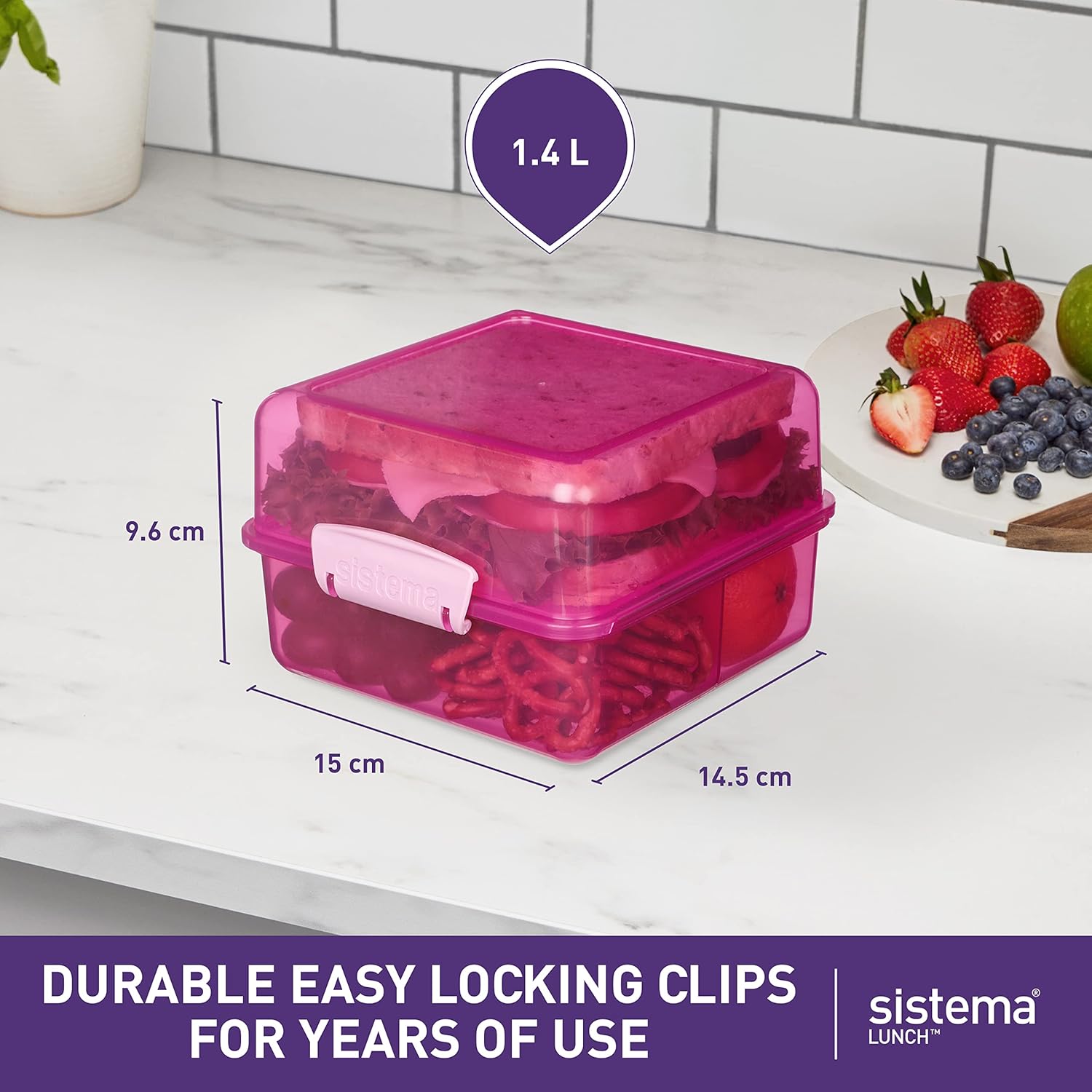 Sistema Lunch Box with Compartments ,1.4 L Lunch Cube ,Food Storage Container with Lid ,BPA-Free ,Assorted Colours