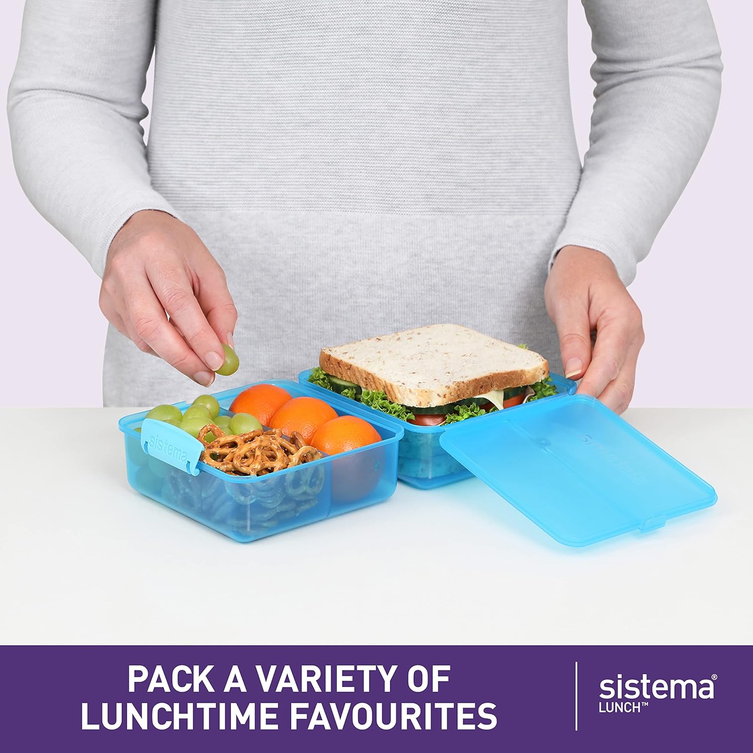 Sistema Lunch Box with Compartments ,1.4 L Lunch Cube ,Food Storage Container with Lid ,BPA-Free ,Assorted Colours