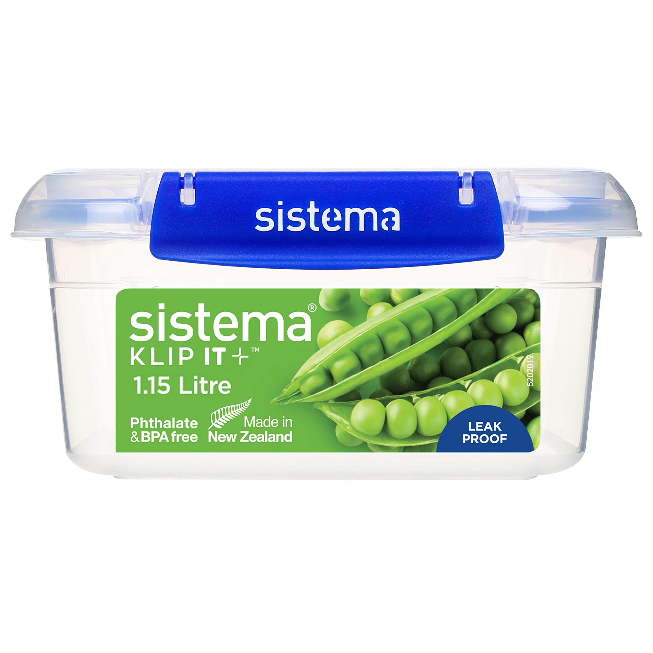 Sistema 886507 Klip It Plus Square Container Food Storage, Polypropylene, 1.15 liters, Clear