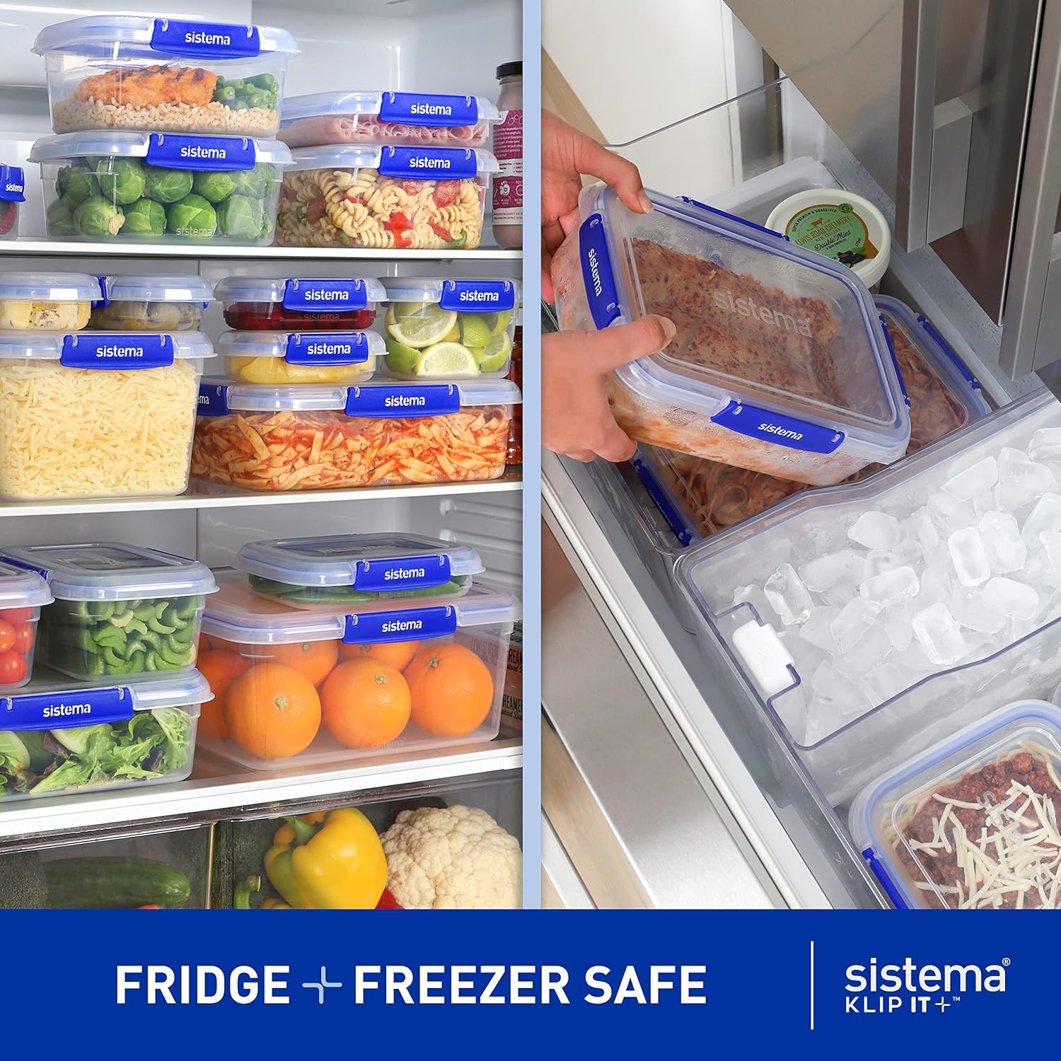 Sistema 886507 Klip It Plus Square Container Food Storage, Polypropylene, 1.15 liters, Clear