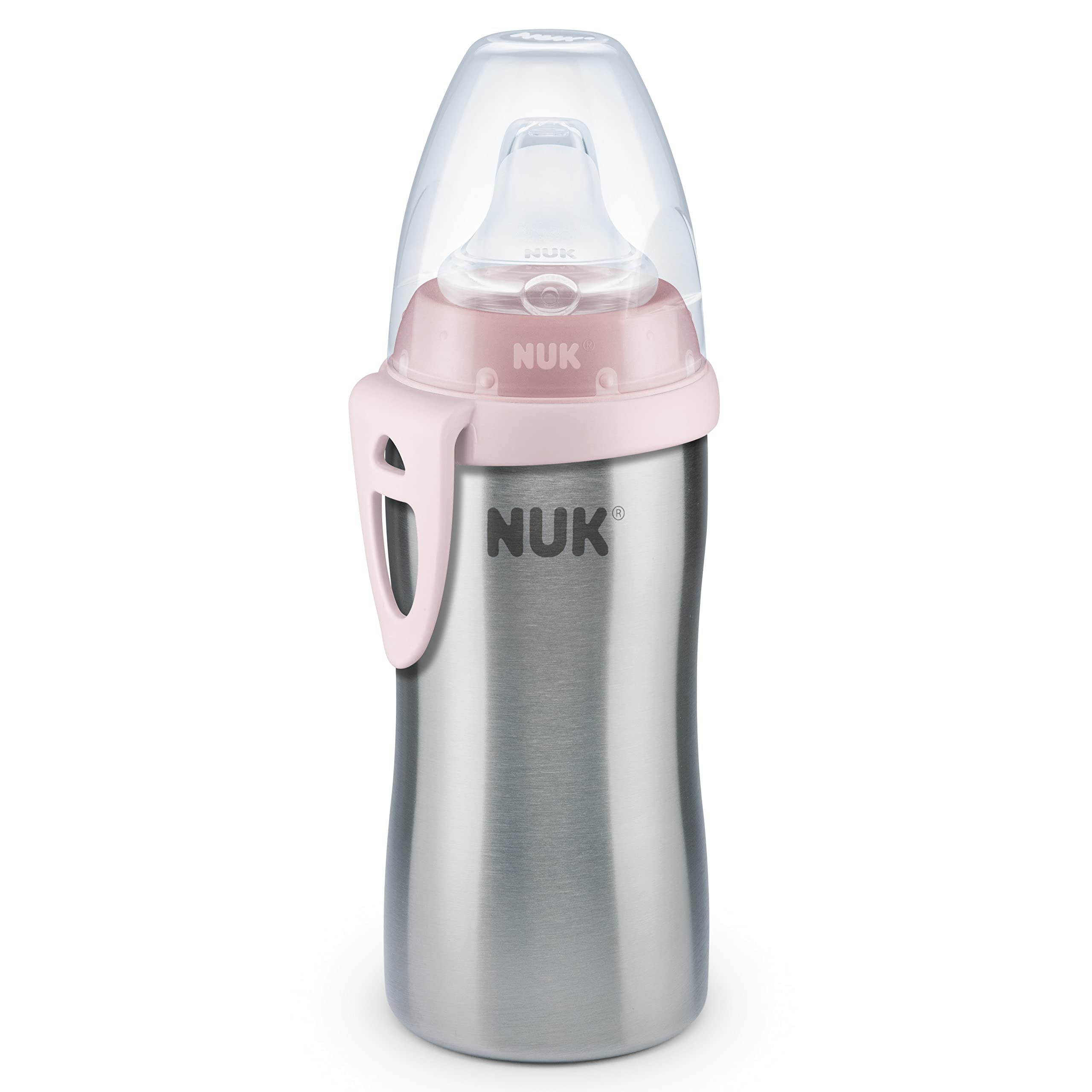 NUK Active Cup Toddler's Drinking Bottle, 12+ Months, Stainless Steel, Leak-Proof, Anti-Colic, BPA-Free, 215 ml, Pink Pink (Stainless Steel)