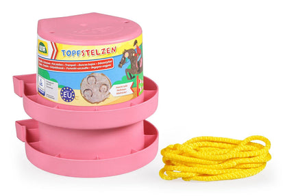 Lena 61412DF Hufeisen Stelzen, Topfstelzen Hufe, Laufdosen ca. 13 cm, Kindertopfstelzen zum Balance üben, Becherstelzen einfarbig, Eimerstelzen in Rosa, Laufdollis für Kinder ab 36 Monaten