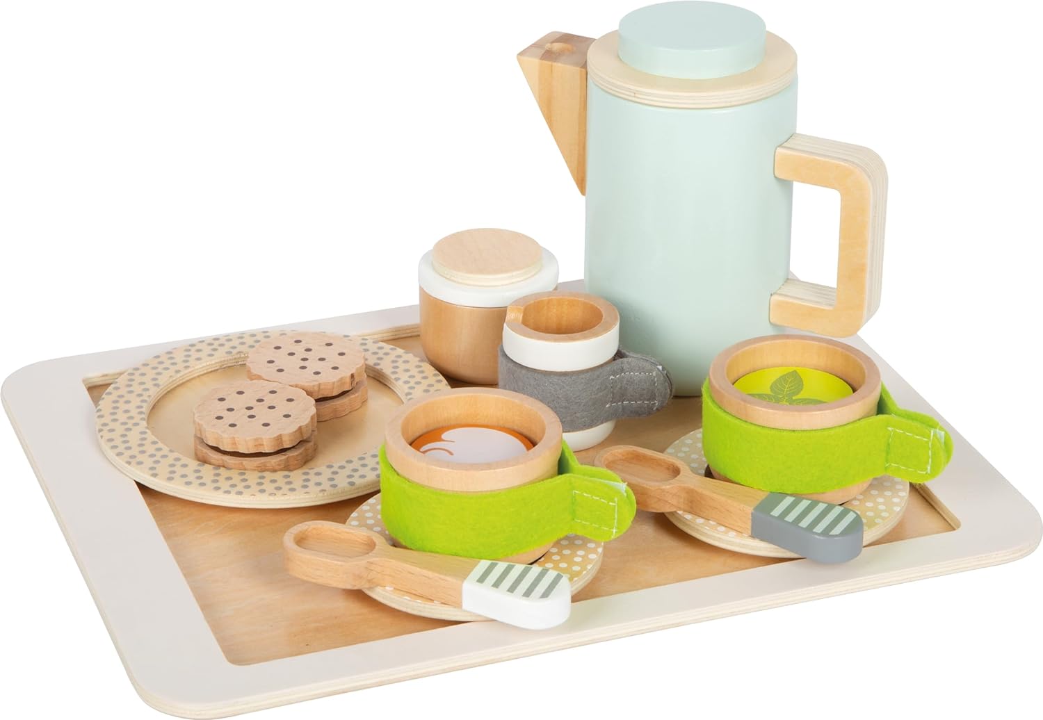 small foot Kaffee und Tee Set Kinderküche aus Holz, 15-TLG. Küchenspielzeug, Rollenspiel für Kinder ab 2 Jahren, 12484