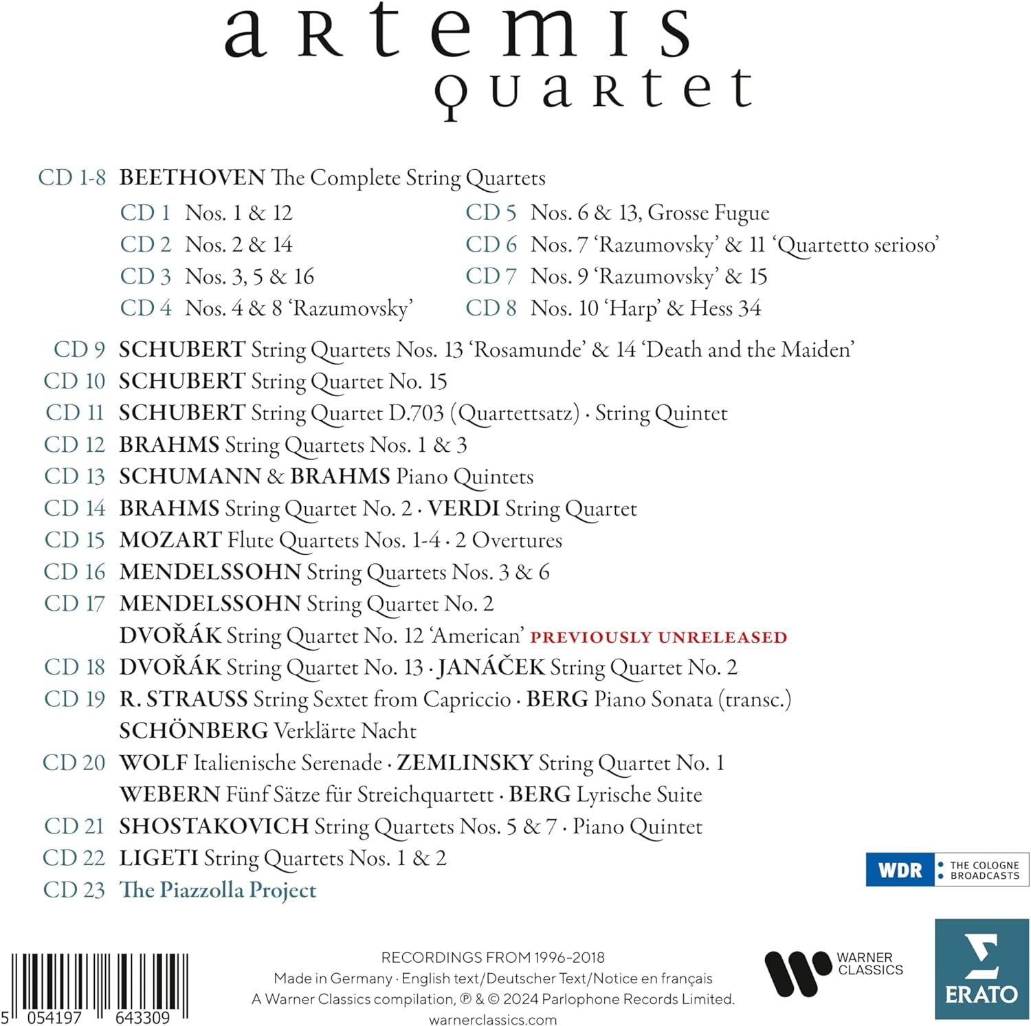 Artemis Quartet: The Complete Recordings 1996-2018