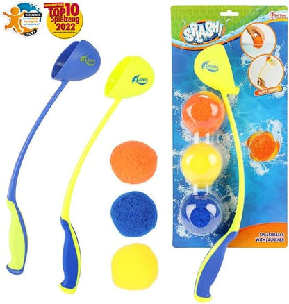 Toi-Toys wiederverwendbare Wasserbomben inklusive Ballschleuder - Wasserbälle Set - Wasser-Softball - Ø 8cm - 3 Stück - Sommer Outdoor