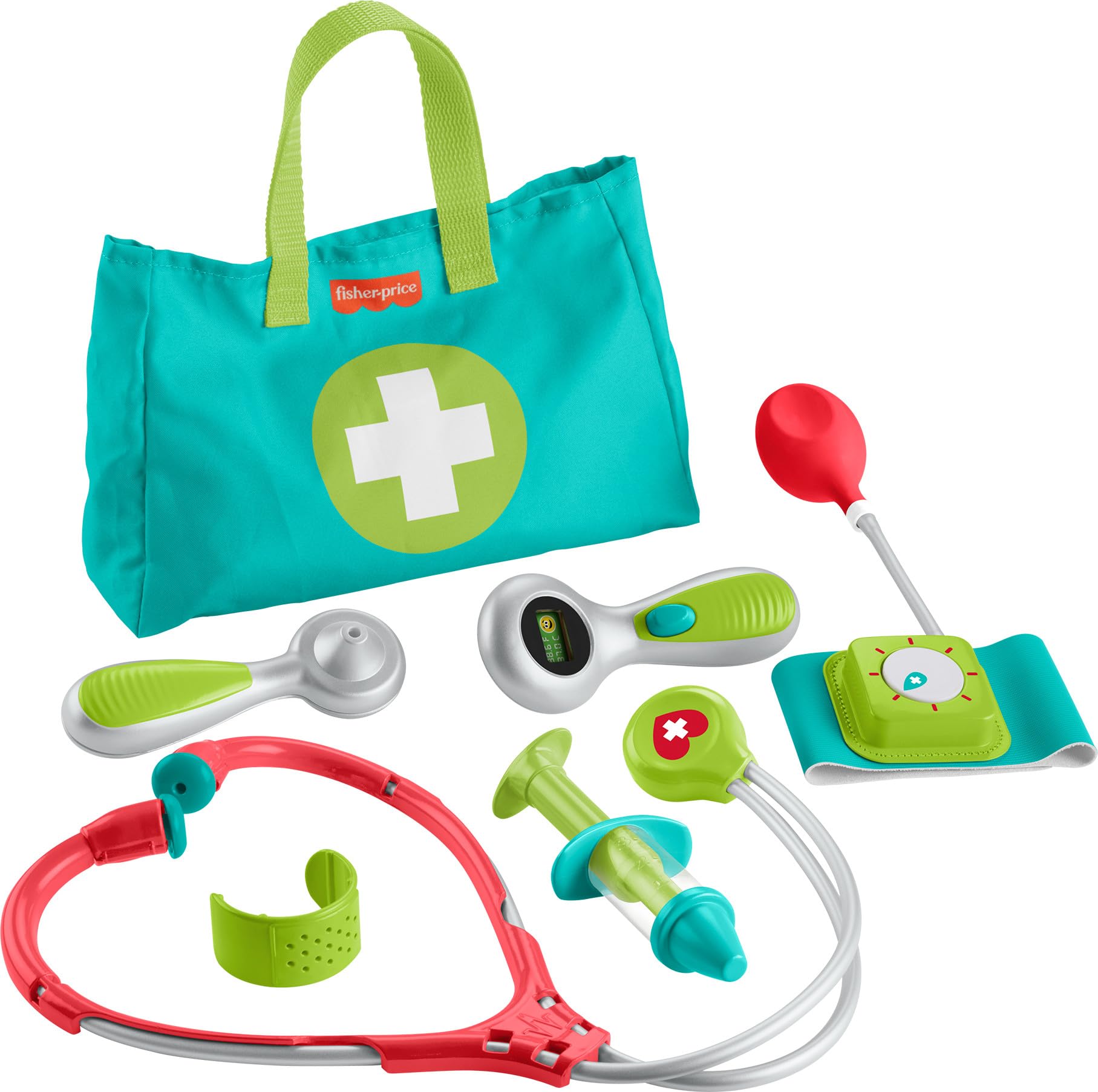 Fisher-Price Kit médico, juguete de imitación con estetoscopio y accesorios de medicina, con maletín de tela para transporte, juego de profesiones +3 años (HYH26