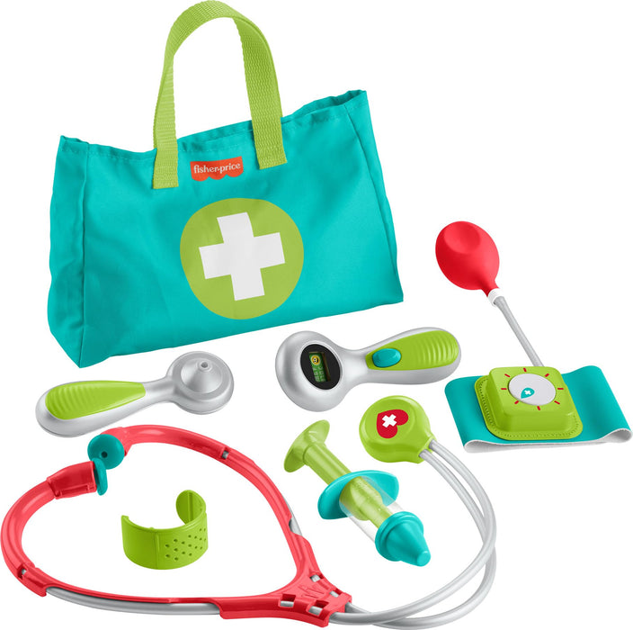 Fisher-Price Kit médico, juguete de imitación con estetoscopio y accesorios de medicina, con maletín de tela para transporte, juego de profesiones +3 años (HYH26