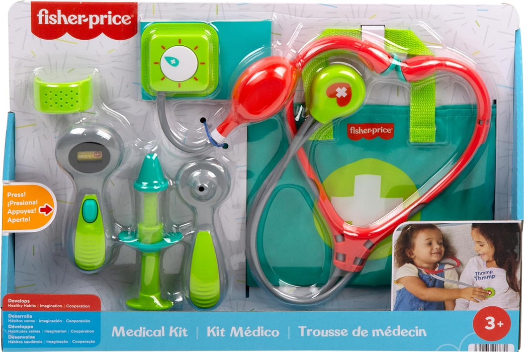 Fisher-Price Kit médico, juguete de imitación con estetoscopio y accesorios de medicina, con maletín de tela para transporte, juego de profesiones +3 años (HYH26