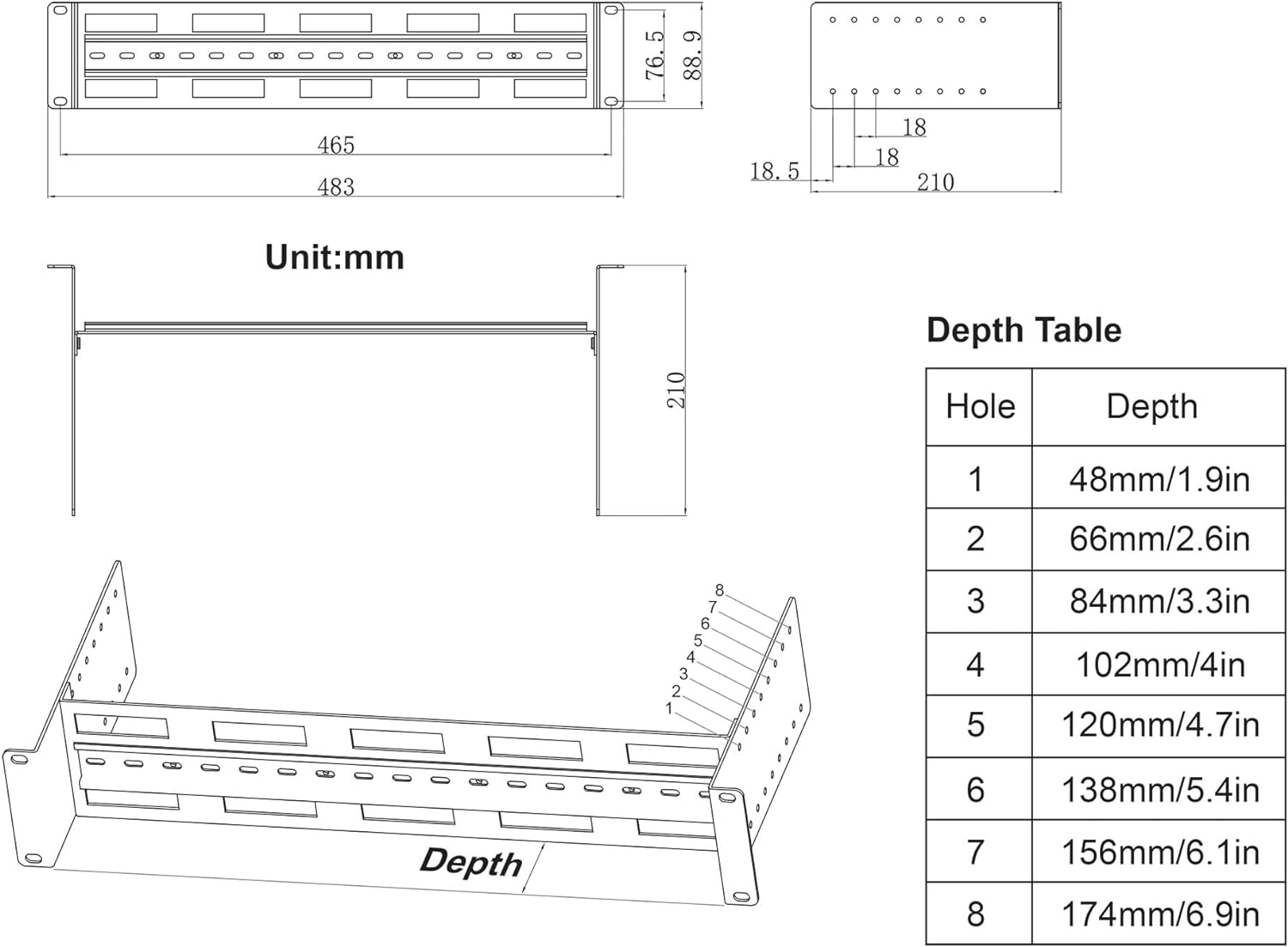Intellinet Verstellbares 48,3 cm Rackmount 2U DIN-Schienen-Kit – 8-stufige Tiefenverstellung mit Zylinderhut, 12,2 kg Tragkraft, strapazierfähig – 716345
