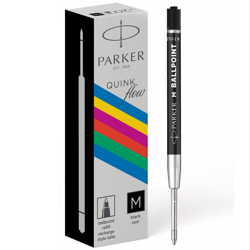 Parker Ballpoint Pen Refills | Medium Point | Black QUINKflow Ink | 20 Count Ballpoint refill Classic Black Pack of 20