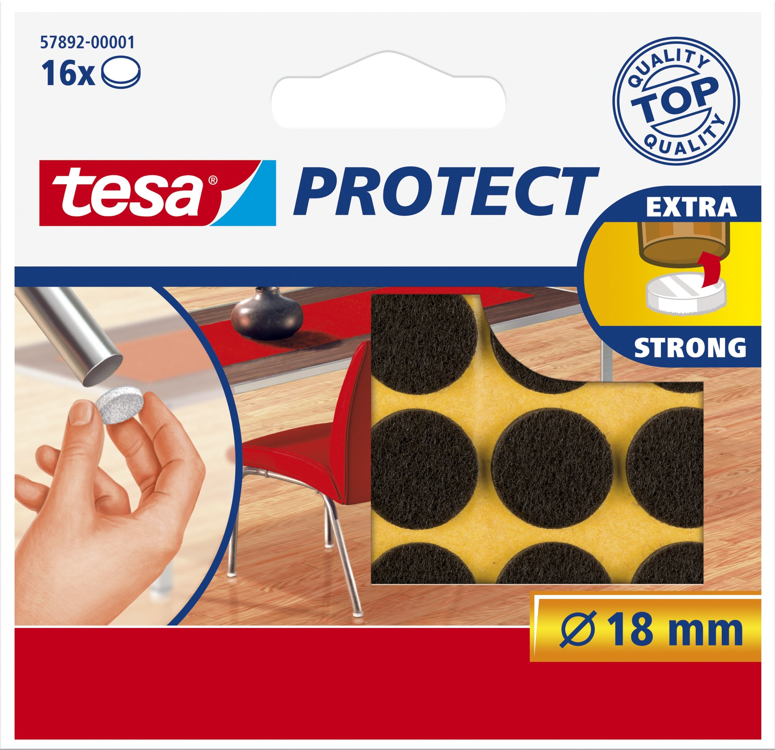 tesa UK Protect Anti Scratch Self Adhesive Felt 18 mm Dia - Brown, 16 Pads 18 mm Diameter/16 Pads Brown