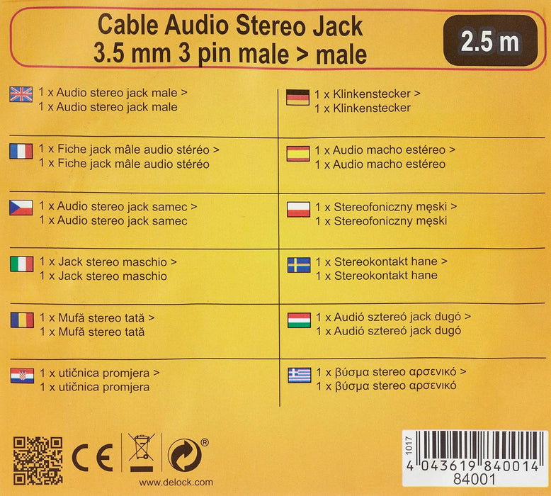 DELOCK Klinkekabel 3,5mm -> 3,5mm St/St 2.50m schw