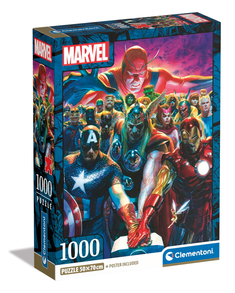 Clementoni - Marvel The Avengers Avengers-1000 Pieces, Poster Included, Superhero Puzzle, Fun for Adults, Made in Italy, 39915, Multicoloured