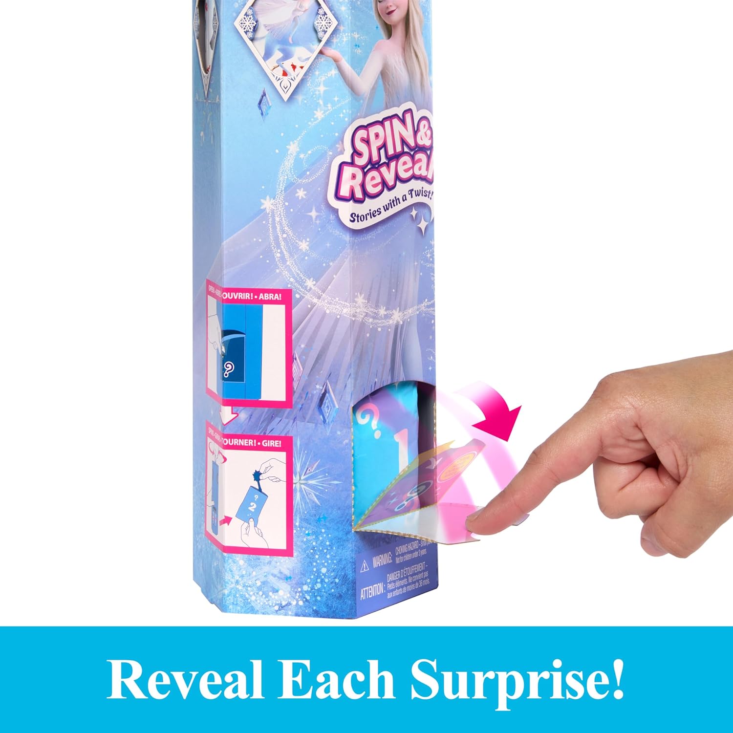Mattel Disney Frozen Elsa Spin And Reveal Muñeca princesa que revela sorpresas y accesorios, juguete +3 años (HTG25