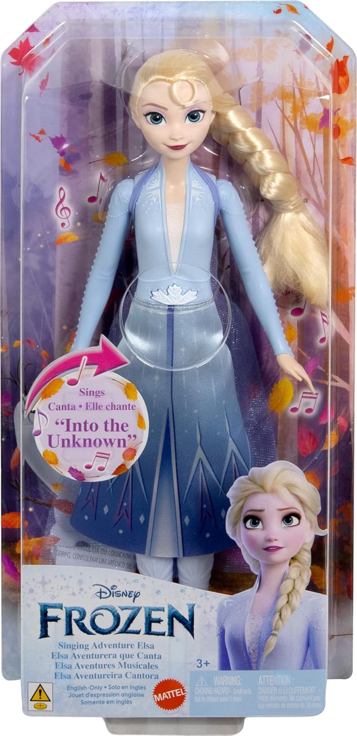 Mattel Disney Frozen Elsa Singing Fashion Doll, Singing Adventure in Signature Clothing, Sings “Into the Unknown” from Disney Frozen 2 Movie, HXD31, Let It Go English Let It Go