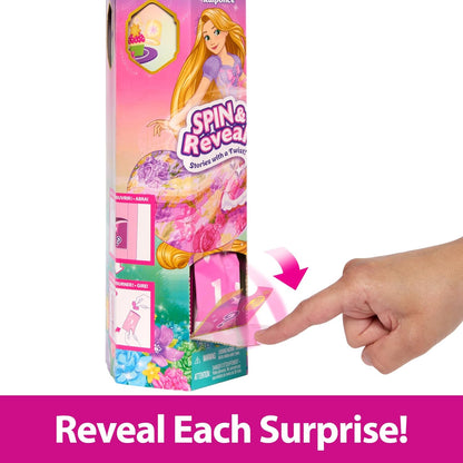 Mattel Disney Princess Rapunzel Fashion Doll Set, Spin & Reveal with 11 Surprises Including 5 Accessories, 5 Stickers & Play Scene, Inspired by Movie, HTV86