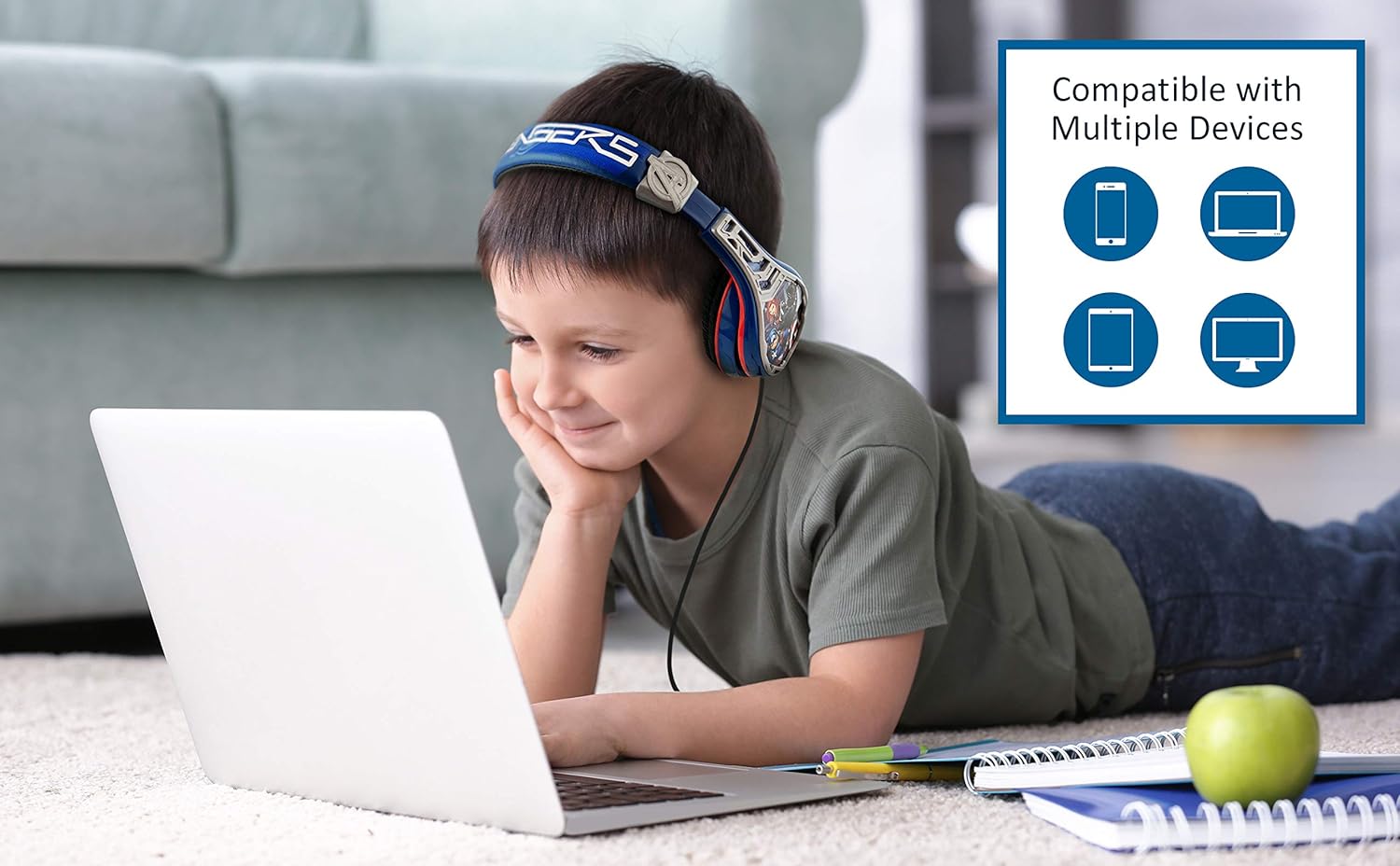 eKids Marvel Avengers Assemble Kid friendly cuffie volume ridotto con Iron Man Hulk Capitan America e Thor Graphics - Gli stili possono variare