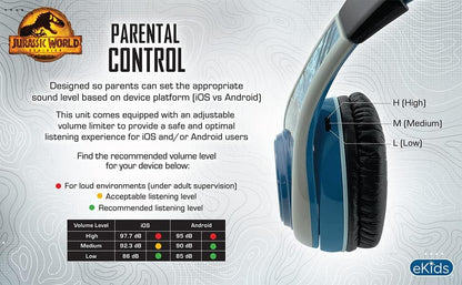 Ekids - Disney Jurassic Park Youth Headphones For Kids With Volume Control To Protect Hearing