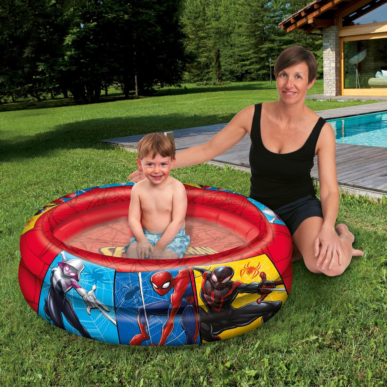 Mondo Toys Spiderman Opblaasbaar zwembad met 2 ringen, voor kinderen, 2 ringen, diameter 100 cm, 10 maanden, 16931