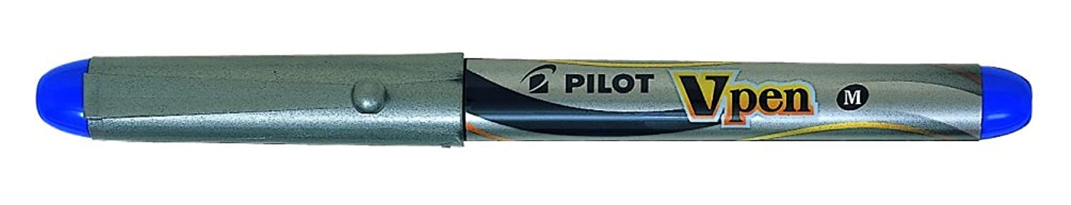 Pilot VPen Disposable Fountain Pen Silver Barrel 0.58 mm Tip - Blue, Single Pen