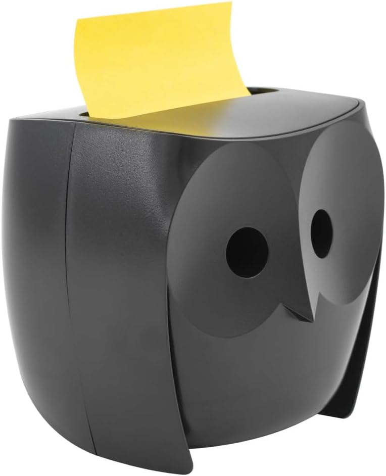 Post-it Z-Notes Dispenser Owl Black + Post-it Super Sticky Z-Notes - 1 Dispenser, 2 Pads (90 Sheets), 76 mm x 76 mm - For Convenient One-Hand Dispensing on Your Desk