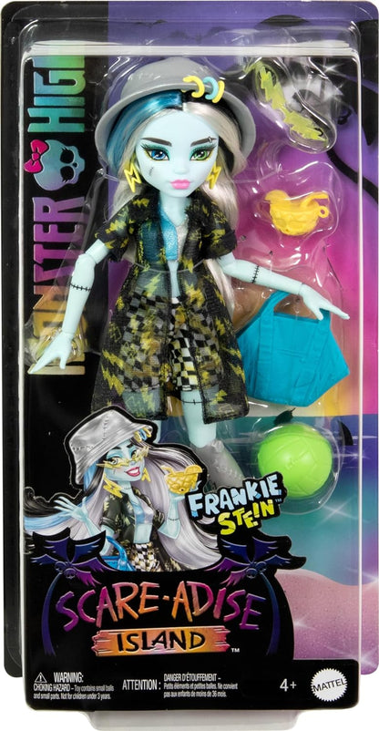 Monster High Scare-adise Island Frankie Stein Doll with Swimsuit, Coverup and Beach Accessories Like Hat, Volleyball and Tote
