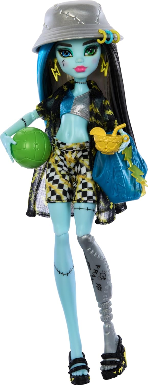 Monster High Scare-adise Island Frankie Stein Doll with Swimsuit, Coverup and Beach Accessories Like Hat, Volleyball and Tote