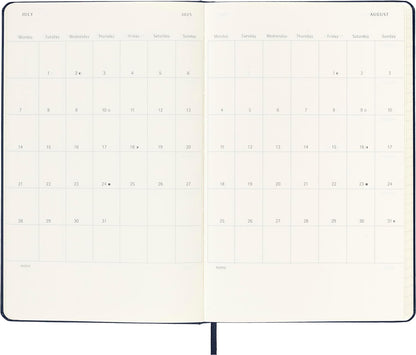 Moleskine Weekly Planner, Weekly Agenda with Space for Notes 12 Months 2025, Hard Cover and Elastic Closure, Black Color, Large Format 13x21
