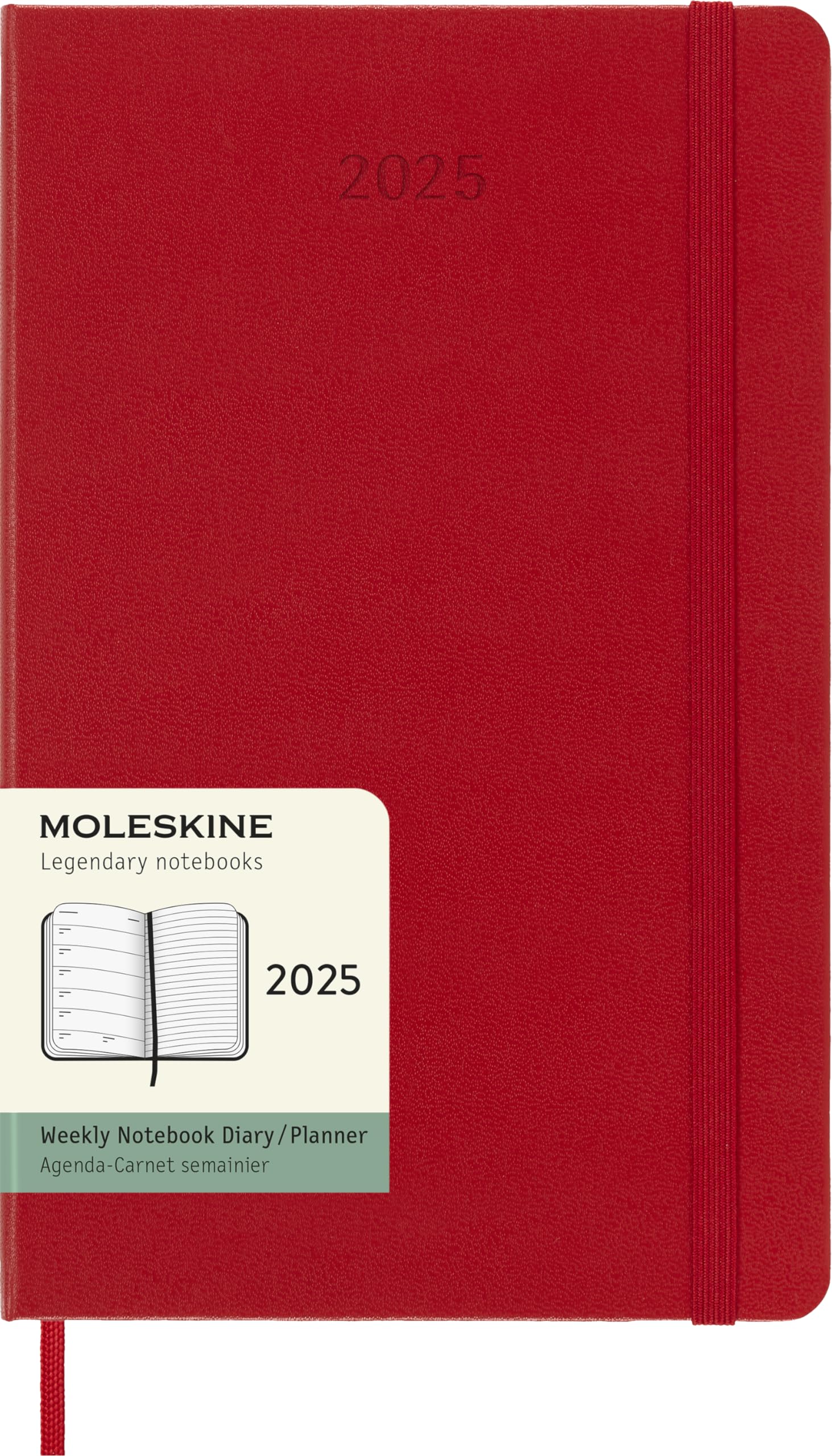 Moleskine Weekly Planner, Weekly Agenda with Space for Notes 12 Months 2025, Hard Cover and Elastic Closure, Scarlet Red Color, Large Format 13x21