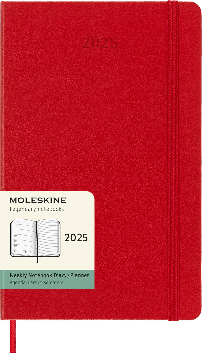 Moleskine Weekly Planner, Weekly Agenda with Space for Notes 12 Months 2025, Hard Cover and Elastic Closure, Scarlet Red Color, Large Format 13x21