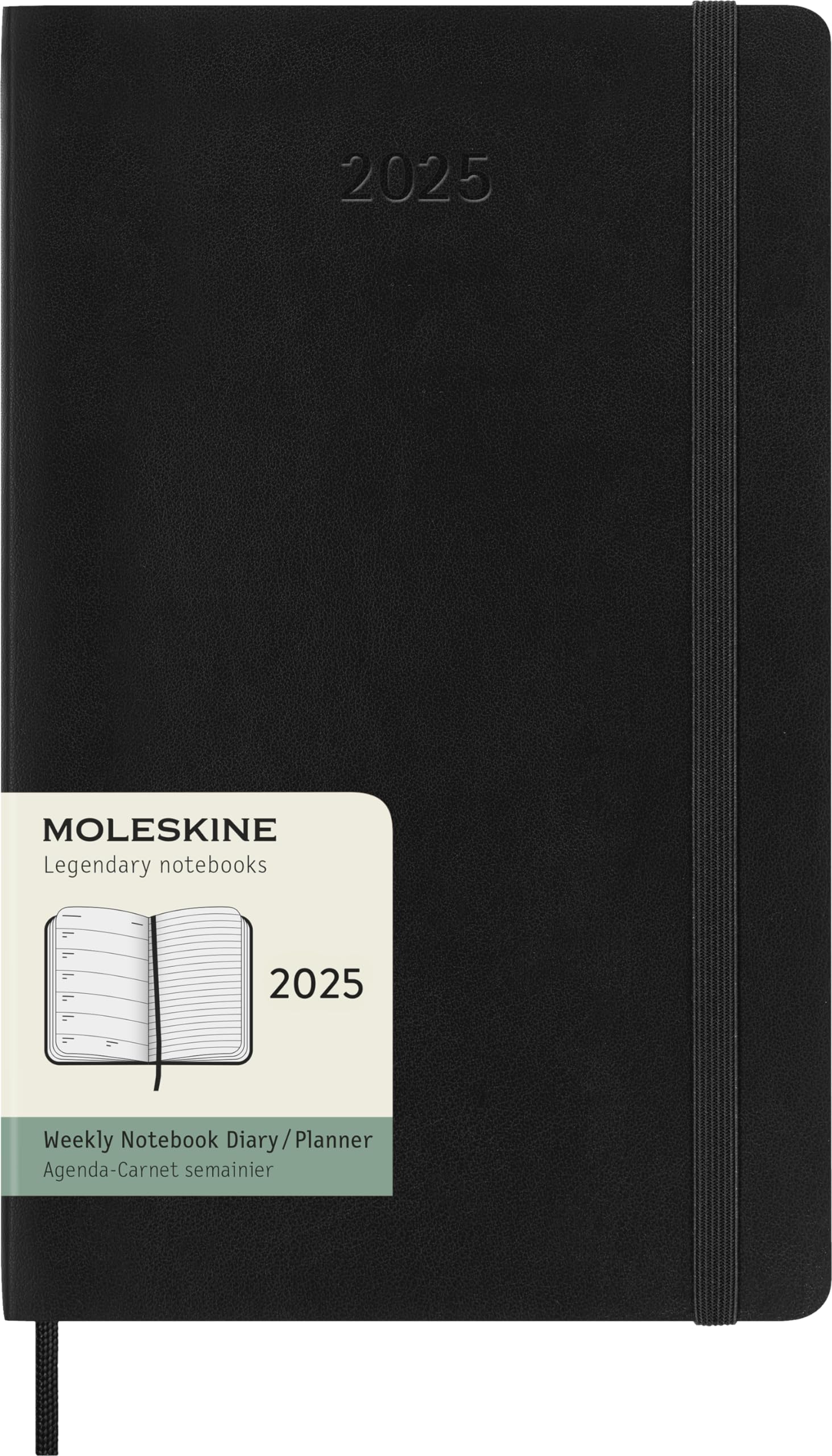 Moleskine Weekly Planner, Agenda Settimanale con Spazio per Note 12 Mesi 2025, Copertina Morbida e Chiusura Elastica, Colore Nero, Formato Large 13x21 cm