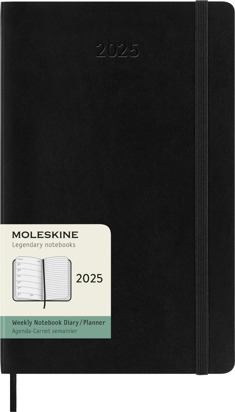 Moleskine Weekly Planner, Agenda Settimanale con Spazio per Note 12 Mesi 2025, Copertina Morbida e Chiusura Elastica, Colore Nero, Formato Large 13x21 cm